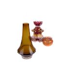 A 19th century cranberry skinned bohemian glass perfume bottle, a Murano Romanesque vase, a Murano