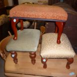 An assortment of three upholstered foot stools,  one with adjustable top (3)