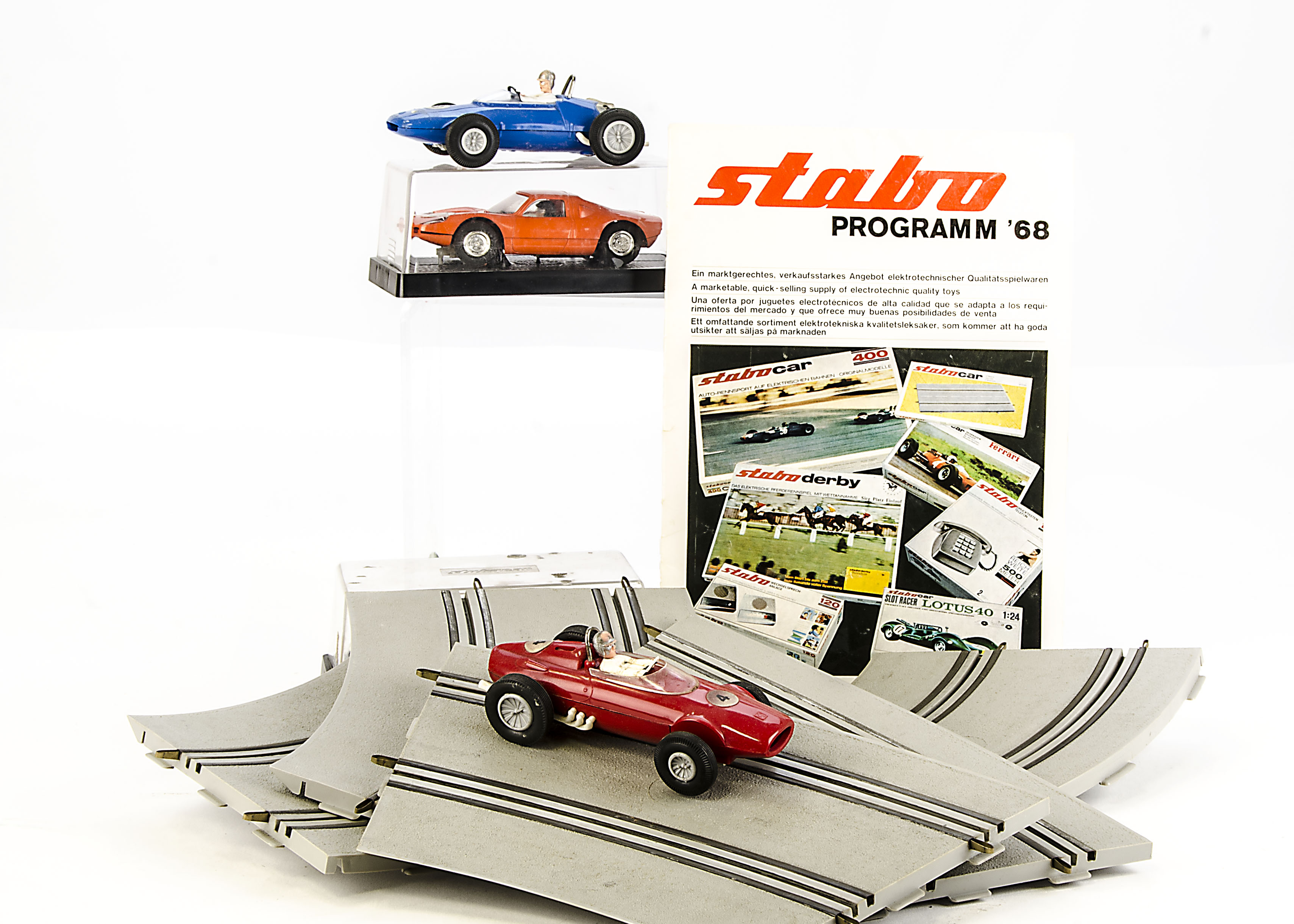 1960s Stabo Car Slot Racing Motor Cars, including Porsche GT, Maserati GT, Lotus (2), Ferrari, three