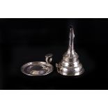 A George III silver wine funnel and stand by John Emes, London 1800, the base with reeded border and