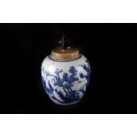 A Qianlong Chinese porcelain blue and white ginger jar, with mountainous lakeside landscape