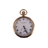 A Rolex 9ct gold open faced pocket watch for Camerer Cuss & Co, with Dennison case, signed white