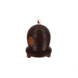 Of sewing interest: A 19th century treen beehive string box, the hardwood dome with ribbed body