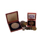 A group of coins, medallions and tokens, including a cased Queen Victoria Jubilee silver