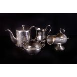 A collection of silver plated wares, including a chafing dish, tea ware, and more (parcel)