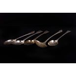 A matching silver plated ladle and basting spoon, plus three other basting spoons (5)