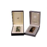 A Dunhill Art Deco design green enamel Rollagas pocket lighter, together with a Dunhill Gemline