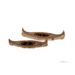 A pair of Micmac native American canoes, northeast region c.1890 21cm L, and smaller
