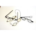 Spectacles: late 18th Century circular lens iron-frame spectacles, with circular ribbon rings, F,