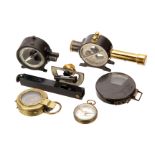 Various Early Compasses: selection of compasses including L. Caselle Pocket Altazimuth Compass-