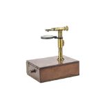 A Raspail-Type Brass Lacquered Simple Microscope, possibly French, mounted on plinth with draw,