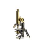 A J. Swift & Son Compound Monocular Microscope, black enamelled & lacquered brass, with triple