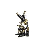 An E. Leitz Compound Monocular Microscope, black enamelled & lacquered brass, with triple nose