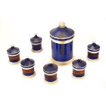 19th Century blue and white pottery cylindrical Apothecary’s Soap and Pill Jars and Covers, each