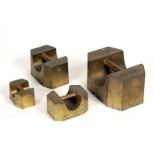 Brass Weights with cylindrical inset handle to top and canted corners for Borough of Clitheroe, cast