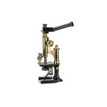 An E. Leitz Compound Monocular Microscope, serial no. 118964, black enamelled & lacquered brass,