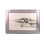 A pair of framed and glazed 1950s Jet Fighter pencil and ink sketches, comprising of a Gloster