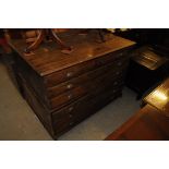 A stained veneered architect's plan chest, having six drawers with brass handles