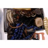 A collection of costume jewellery and other items,  including a pair of Berlin steel belt buckles, a