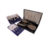 A 1960s silver mounted brush and mirror set by Mappin & Webb,  engine turned and foliate engraved,