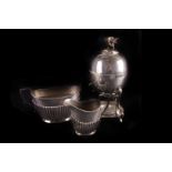 A small collection of silver plate,  including a Victorian egg warmer with eagle finial, a semi