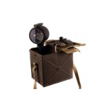 A WWI military signal lamp by J.L Ltd, comprising lamp, lamp pole and signal panel, unknown model,