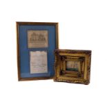 Two framed wine labels,  for a 1952 Chateau Haut-Brion classified red and a  1976 Chateau Mouton