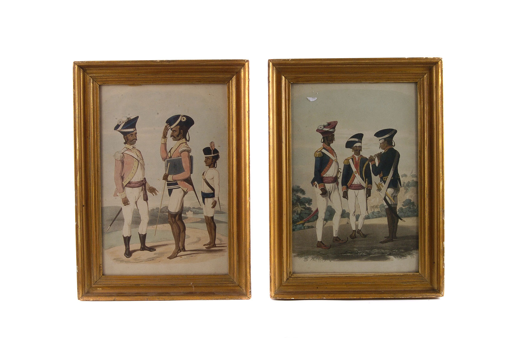 A pair of hand coloured Indian Army aquatints, depicting different military personell, in various