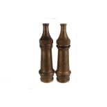 Two George V brass fire hose nozzles, both marked with Crown and GRV, one marked Orme 1942 and the