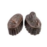 Two 19th century copper topped jelly moulds,  both numbered to side, no makers stamp