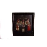 A framed and glazed Great War silk picture, having motto 'Dieu Et Mon Droit' to top, with crest to