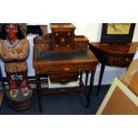 A Victorian rosewood inlaid work table, fitted with frieze and lower drop compartment, the top