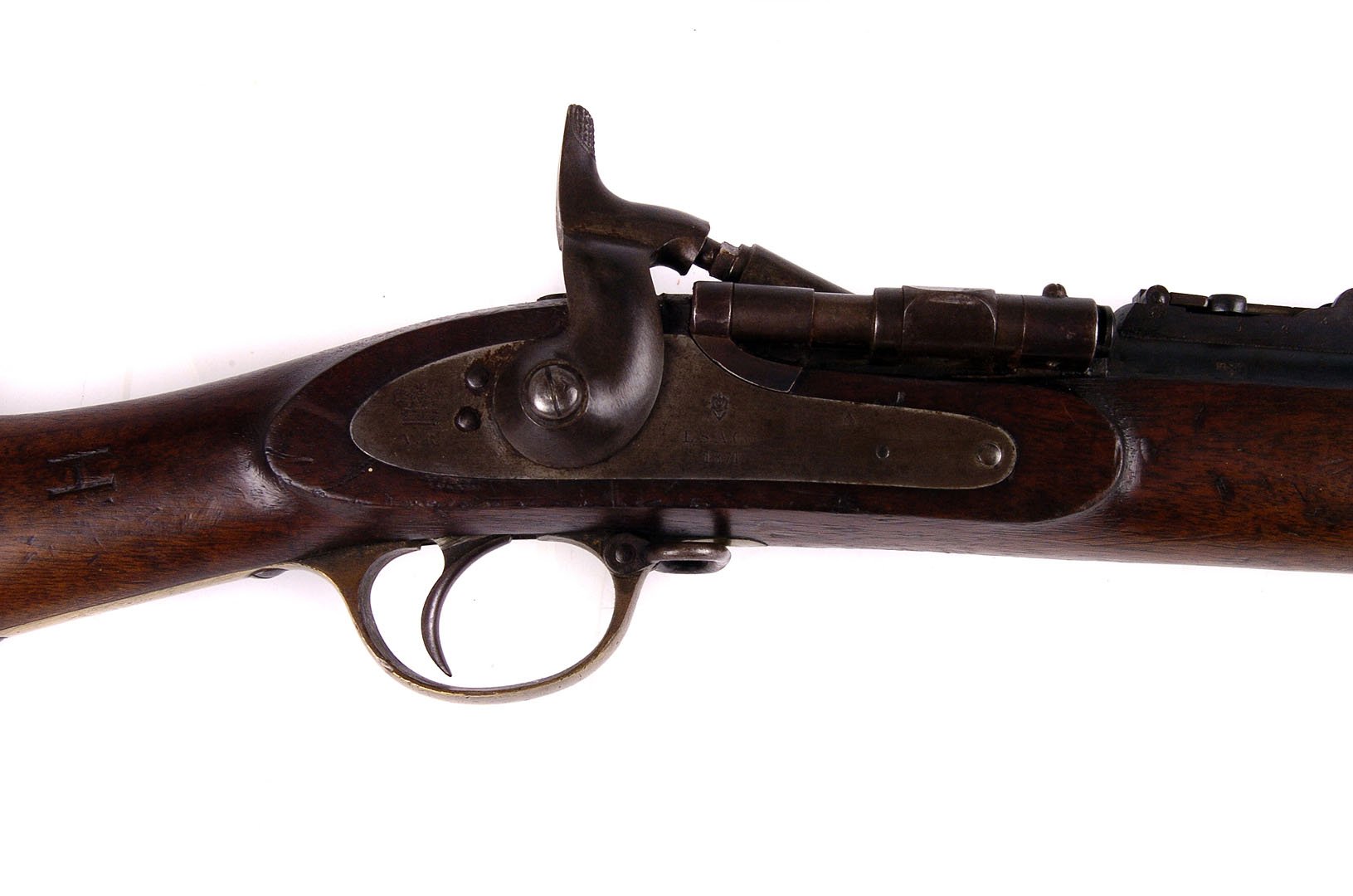 A Late 19th century Schneider military three-band rifle, London Small Arm Co percussion cap rifle,