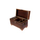 An early 19th century mahogany tea caddy,  with various later alterations, ivory escutcheon, and