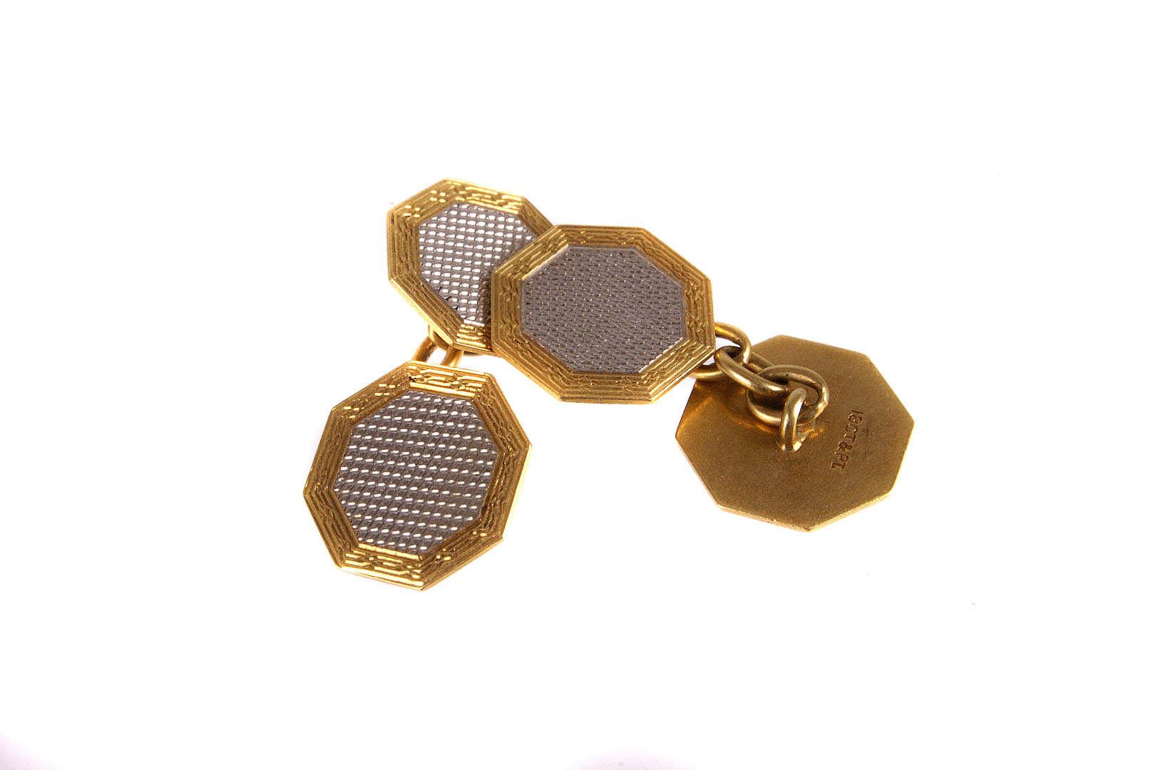 A pair of octagonal 18ct gold and platinum cuff links,  7.1g gross
