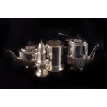 A four piece silver plated tea and coffee service,  with semi gadrooned body, and harp handles,