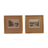 A set of four etchings of Venice,  including the Rialto Bridge, the Grand Canal, the Bridge of