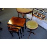 A nest of three modern mahogany occasional tables, together with a small reproduction tripod table