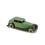 A Pre-War Dinky Toys 30c Daimler, green body, black open chassis, plain smooth hubs, G-VG, minor