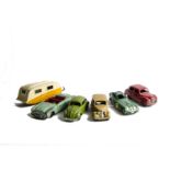 Dinky Toys Saloons, Sports Cars & Caravan, Austin Somerset in red, 181 VW in ‘Lime’ green, 163