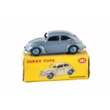 A Dinky Toys 181 Volkswagen Saloon, greyish blue body, mid-blue hubs, in original box with correct