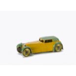 A Pre-War Dinky Toys (Hornby Series) 22b Closed Sports Coupe, yellow body, green roof and mudguards,