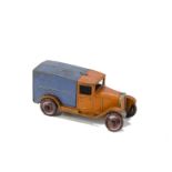 A Pre-War Dinky Toys (Hornby Series) 22d Delivery Van, orange cab, blue van body, tinplate radiator,