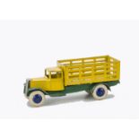 A Pre-War Dinky Toys 25f Market Gardeners Lorry, green type 1 chassis, yellow body, tinplate