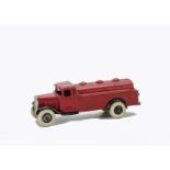 A Pre-War Dinky Toys 25d Petrol Tank Wagon, black type 1 chassis, plain red body, tinplate radiator,