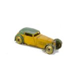 A Pre-War Dinky Toys (Hornby Series) 22b Closed Sports Coupe, yellow body, green roof and mudguards,