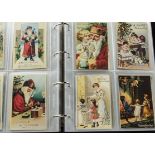 Postcards, Album, a collection of approx. 200 cards, presented in a modern album, mainly Russian
