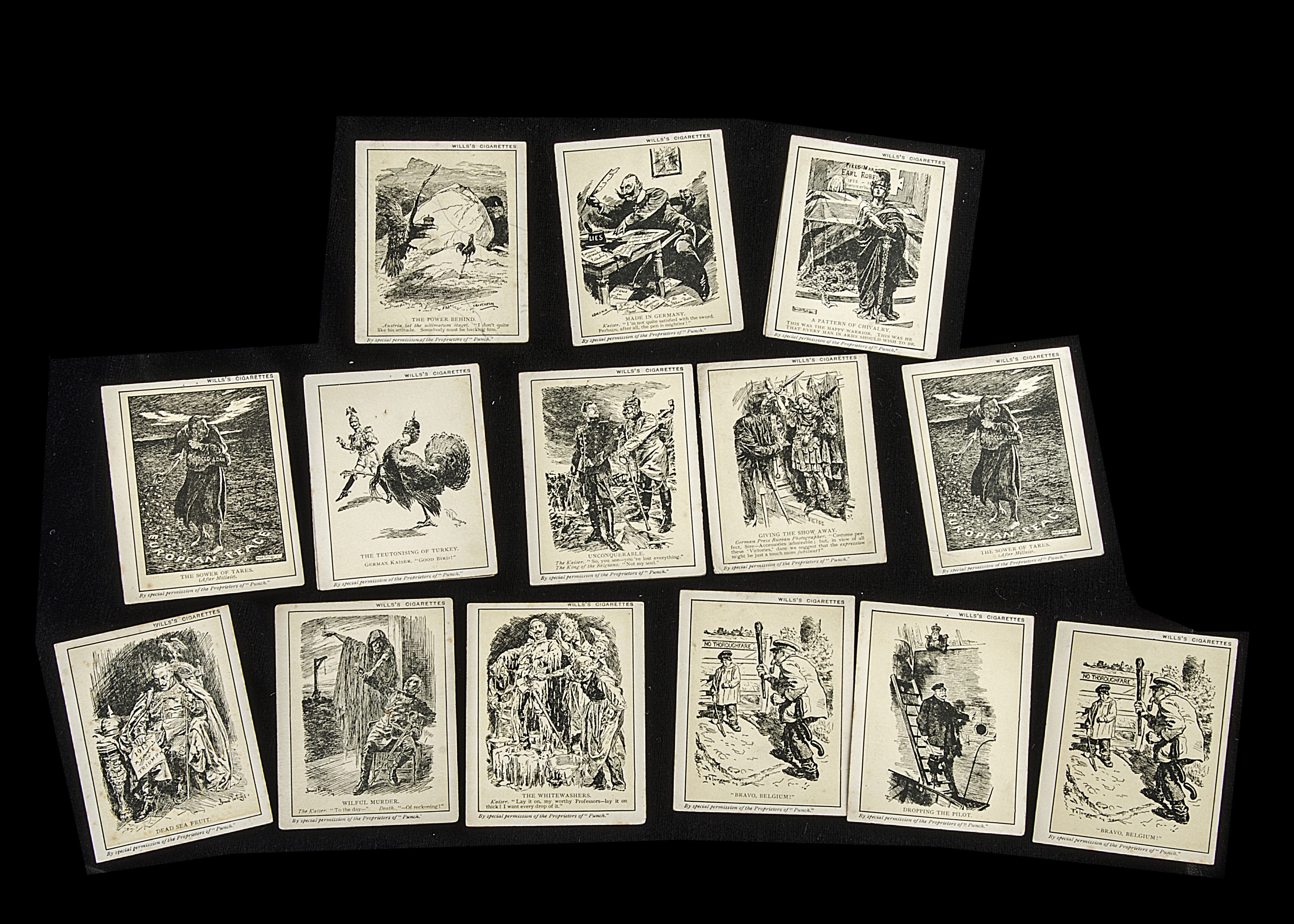 Cigarette Cards, Will's Punch Cartoons, part sets, Series 1 (14 card) and Series 3 (3 cards) (fair/