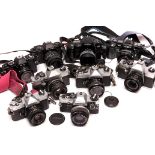 Various SLR Cameras: quantity of various SLR cameras including Olympus OM10, Minolta 7000, Pentax