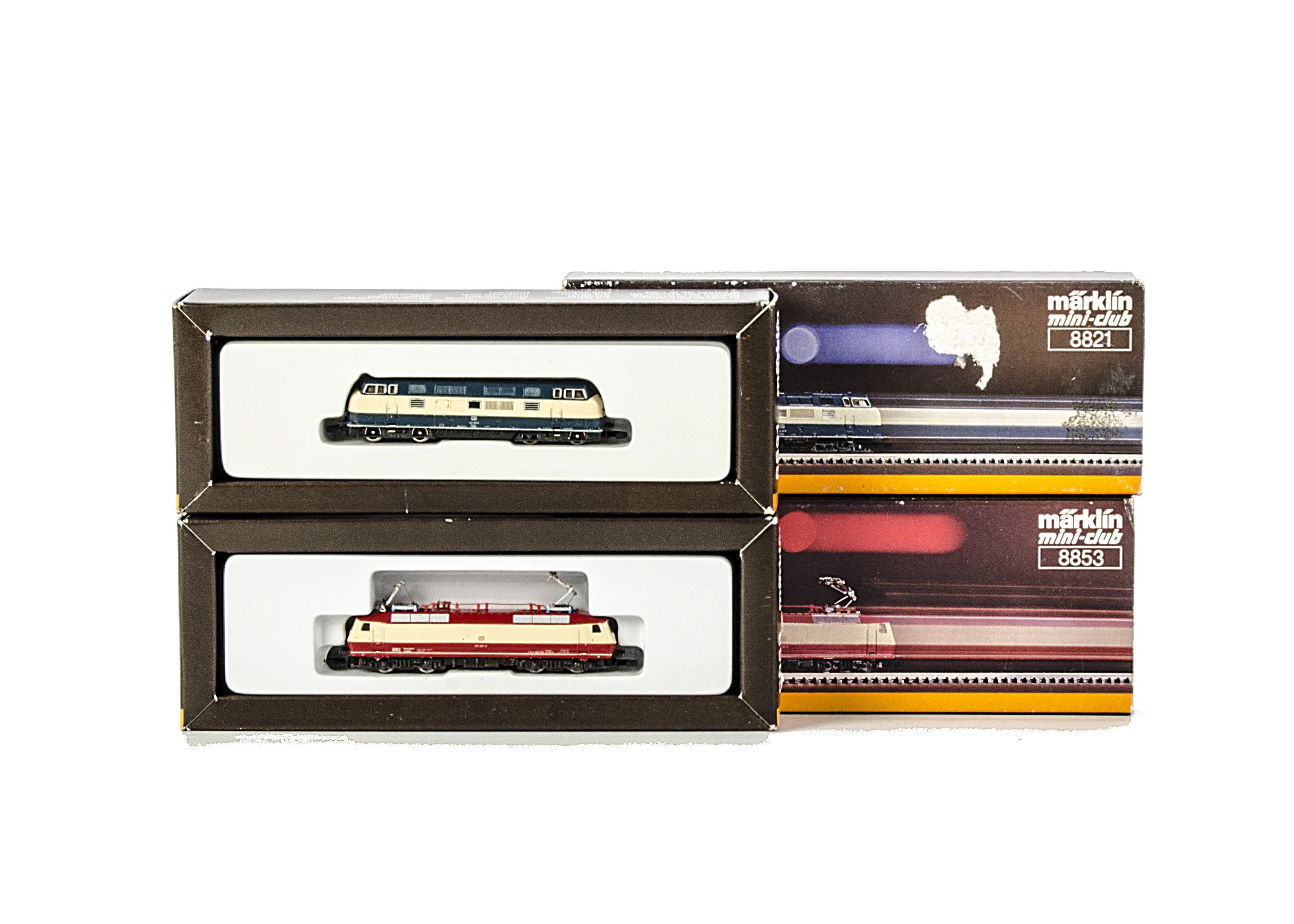 Two Märklin Z Gauge DB Locomotives: comprising ref 8821 diesel in blue/cream livery and 8853